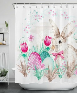 Tulip Colorful Eggs Easter Bunny Shower Curtain Bathroom Accessory