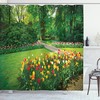 Tulip Flowers Trees Spring Floral Garden Print Shower Curtain For Bathroom 
