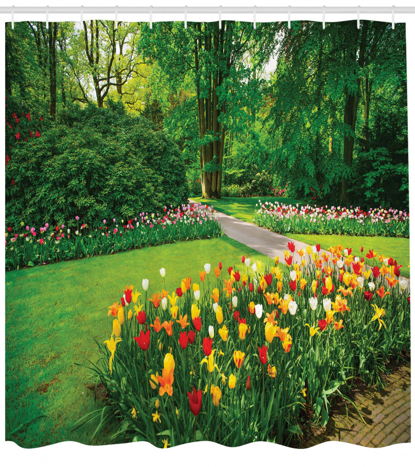 Tulip Flowers Trees Spring Floral Garden Print Shower Curtain For Bathroom