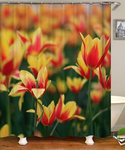 Tulip Garden Floral Shower Curtain for Botanical Bathroom Decor