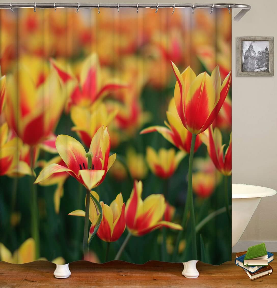 Tulip Garden Floral Shower Curtain for Botanical Bathroom Decor