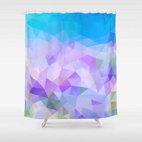 Turquoise And Violet Geometric Pattern Shower Curtain For Bathroom Decoration