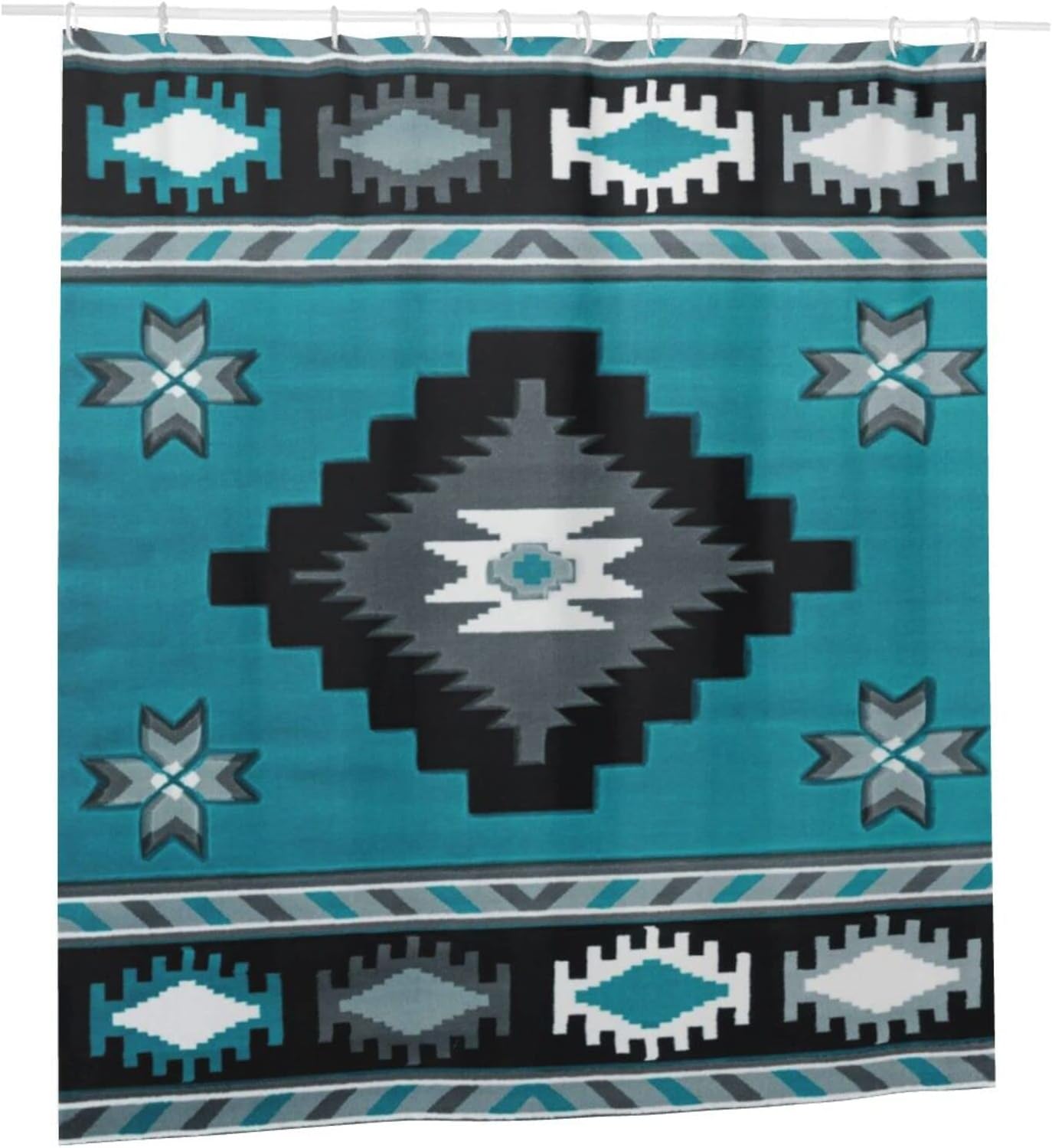 Turquoise Aztec Native American Shower Curtain for a Tribal Bathroom