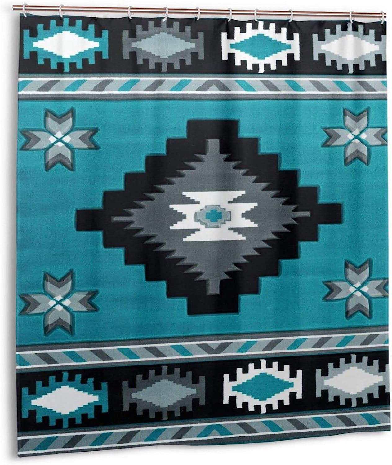 Turquoise Aztec Native American Shower Curtain for a Tribal Bathroom