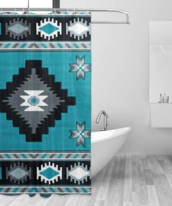 Turquoise Aztec Native American Shower Curtain for a Tribal Bathroom
