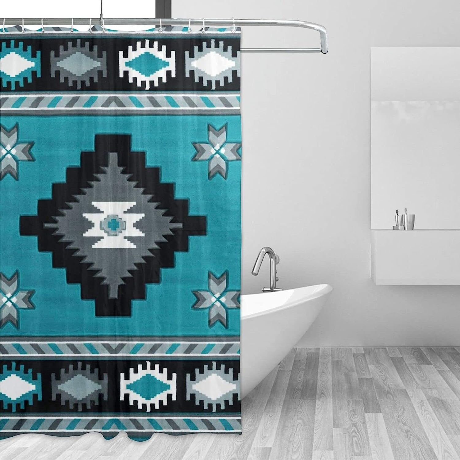 Turquoise Aztec Native American Shower Curtain for a Tribal Bathroom