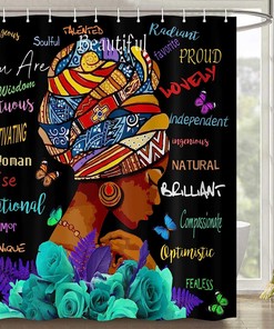 Turquoise Blue Rose African American Shower Curtain