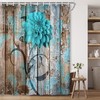 Turquoise Blue Rustic Flower Shower Curtain with Teal Dahlia and Barn Wood Print