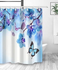 Turquoise Butterfly Waterproof Floral Shower Curtain for a Vibrant Bathroom