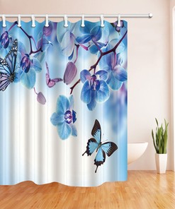 Turquoise Butterfly Waterproof Floral Shower Curtain for a Vibrant Bathroom