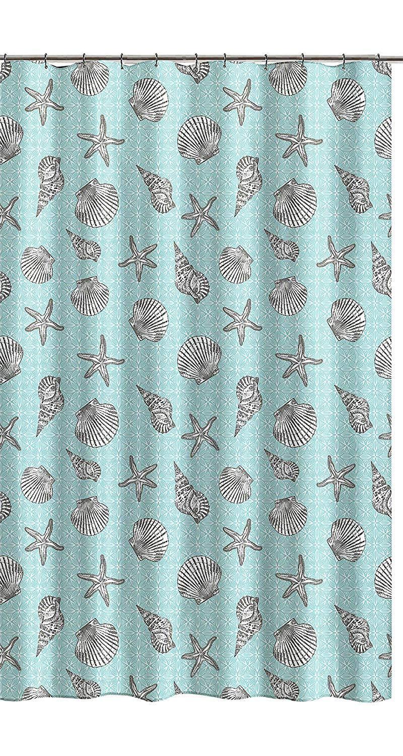 Turquoise Gray White Ocean Starfish Design Fabric Shower Curtain for a Relaxing Bath Experience