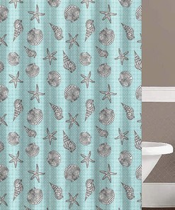 Turquoise Gray White Ocean Starfish Design Fabric Shower Curtain for a Relaxing Bath Experience