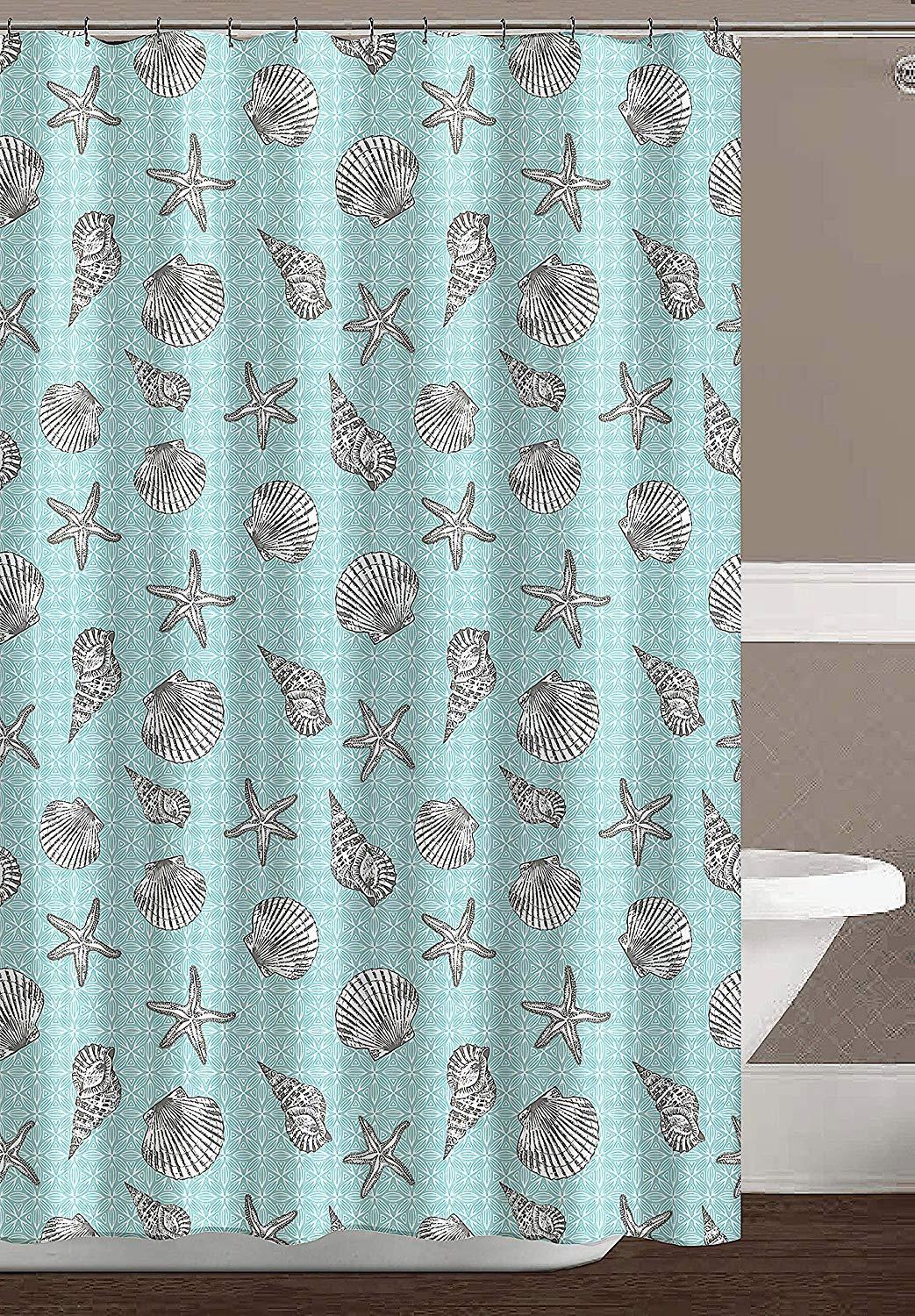 Turquoise Gray White Ocean Starfish Design Fabric Shower Curtain for a Relaxing Bath Experience