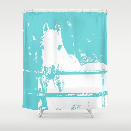 Turquoise Horse Shower Curtain - Chic and Elegant Animal Print Bathroom Decor