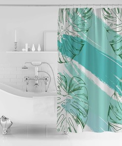 Turquoise Leaves Watercolor Shower Curtain for a Refreshing Bathroom