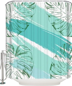 Turquoise Leaves Watercolor Shower Curtain for a Refreshing Bathroom