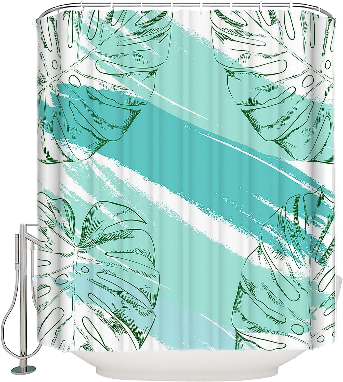Turquoise Leaves Watercolor Shower Curtain for a Refreshing Bathroom