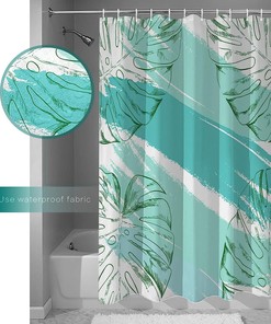 Turquoise Leaves Watercolor Shower Curtain for a Refreshing Bathroom