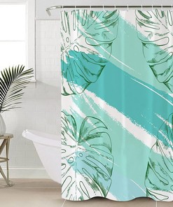 Turquoise Leaves Watercolor Shower Curtain for a Refreshing Bathroom