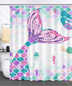 Turquoise Mermaid Scales Shower Curtain - Bathroom Decoration Summer Under the Sea Ocean Girl Home Bath Waterproof Decor