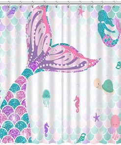 Turquoise Mermaid Scales Shower Curtain - Bathroom Decoration Summer Under the Sea Ocean Girl Home Bath Waterproof Decor