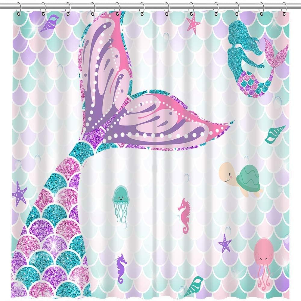 Turquoise Mermaid Scales Shower Curtain - Bathroom Decoration Summer Under the Sea Ocean Girl Home Bath Waterproof Decor