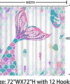 Turquoise Mermaid Scales Shower Curtain - Bathroom Decoration Summer Under the Sea Ocean Girl Home Bath Waterproof Decor