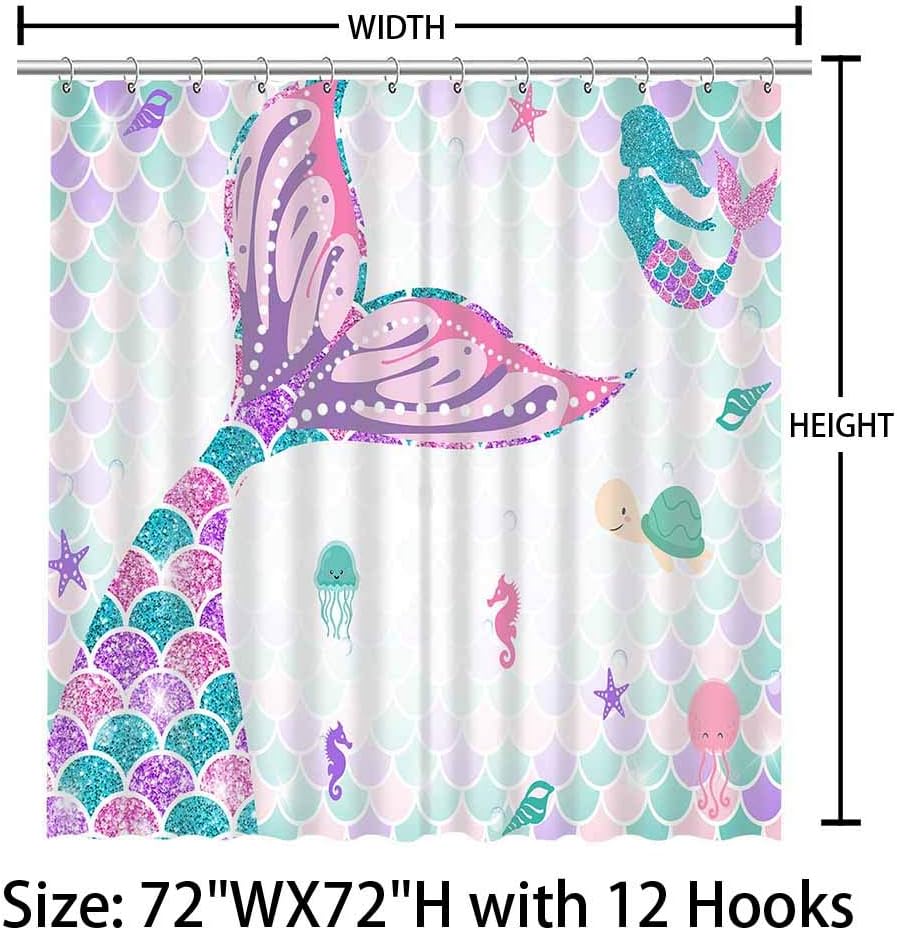 Turquoise Mermaid Scales Shower Curtain - Bathroom Decoration Summer Under the Sea Ocean Girl Home Bath Waterproof Decor