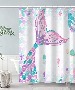 Turquoise Mermaid Scales Shower Curtain - Bathroom Decoration Summer Under the Sea Ocean Girl Home Bath Waterproof Decor