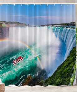Turquoise Natural Waterfall Print Shower Curtain For Bathroom Decor