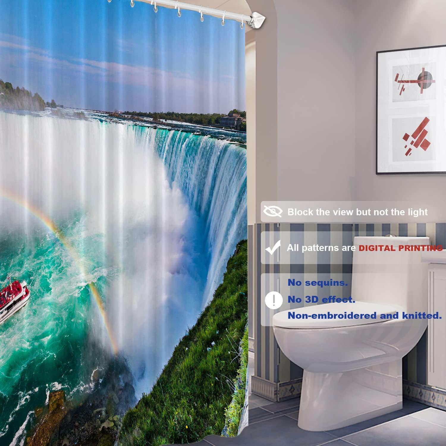 Turquoise Natural Waterfall Print Shower Curtain For Bathroom Decor - Image 2