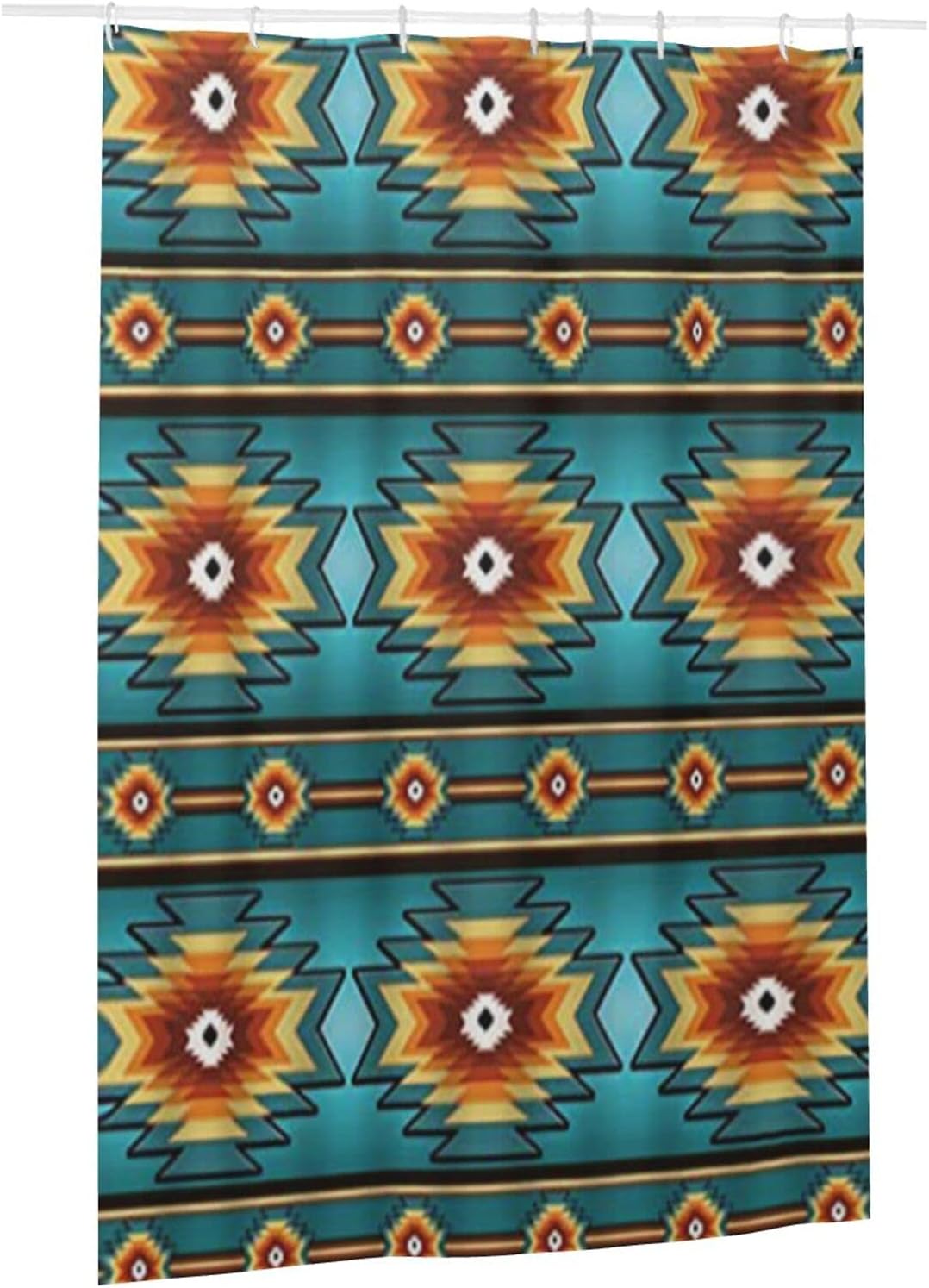Turquoise Pattern Southwest Native American Shower Curtain, Fade-resistant Bath Room Decor