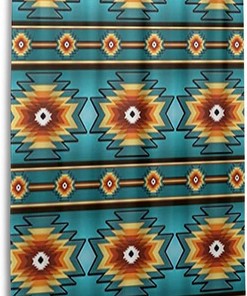 Turquoise Pattern Southwest Native American Shower Curtain, Fade-resistant Bath Room Decor