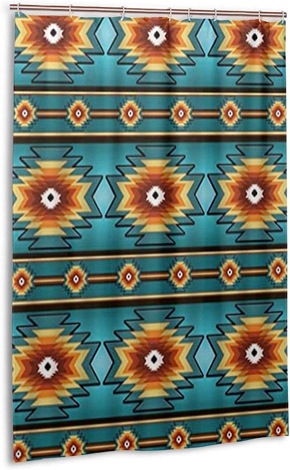 Turquoise Pattern Southwest Native American Shower Curtain, Fade-resistant Bath Room Decor