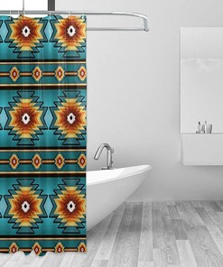 Turquoise Pattern Southwest Native American Shower Curtain, Fade-resistant Bath Room Decor