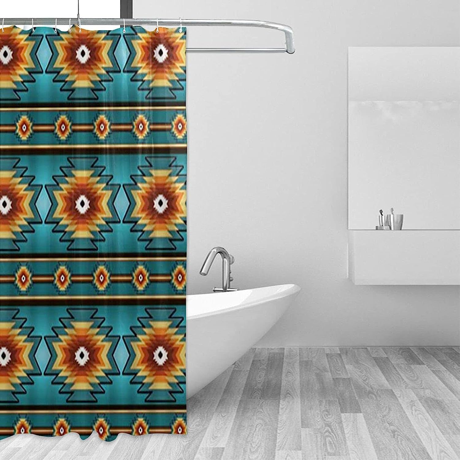 Turquoise Pattern Southwest Native American Shower Curtain, Fade-resistant Bath Room Decor