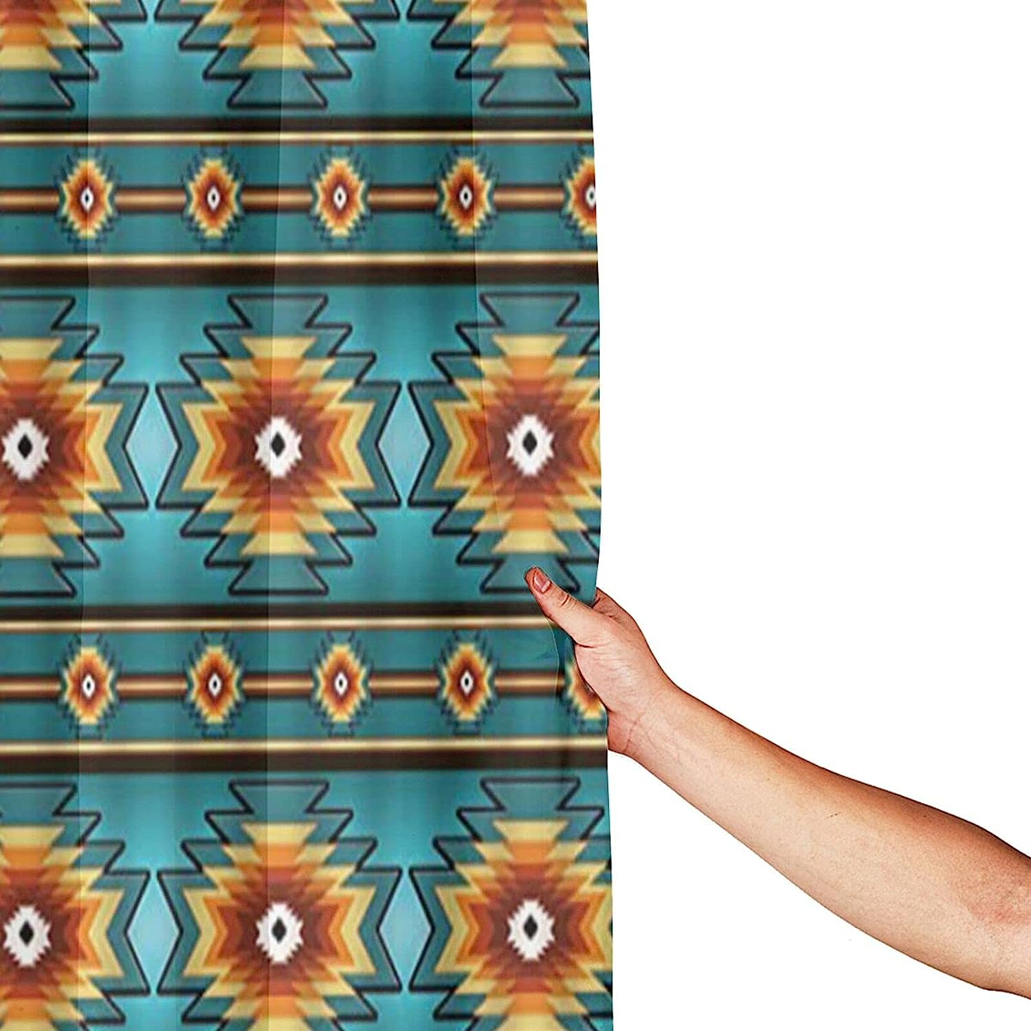 Turquoise Pattern Southwest Native American Shower Curtain, Fade-resistant Bath Room Decor