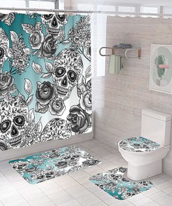Turquoise Skull Print Shower Curtain for a Pop of Color and Edge in Your Bathroom
