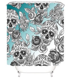 Turquoise Skull Print Shower Curtain for a Pop of Color and Edge in Your Bathroom