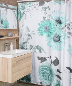 Turquoise Sunflower Floral Shower Curtain for a Sunny Bathroom Refresh