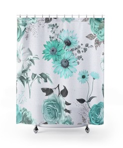 Turquoise Sunflower Floral Shower Curtain for a Sunny Bathroom Refresh