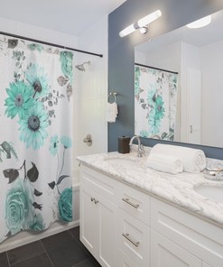 Turquoise Sunflower Floral Shower Curtain for a Sunny Bathroom Refresh