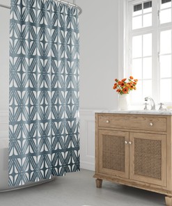 Turquoise & White Boho Mud Cloth Shower Curtain for a Bohemian Vibe