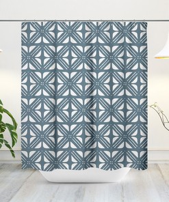 Turquoise & White Boho Mud Cloth Shower Curtain for a Bohemian Vibe