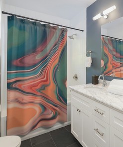 Turquoise and Coral Southwestern Colors Shower Curtain, Beach Theme Bathroom Decor with Modern Design
