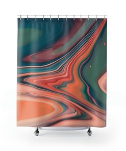Turquoise and Coral Southwestern Colors Shower Curtain, Beach Theme Bathroom Decor with Modern Design