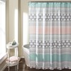Turquoise and Pink Elephant Stripe Shower Curtain with a Geometric Animal Print Design on Cloth Fabric for the Bathroom