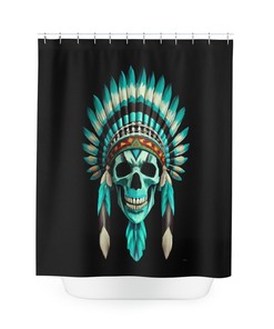 Turquoise and Skull Print Shower Curtain for a Unique and Colorful Bathroom