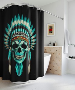 Turquoise and Skull Print Shower Curtain for a Unique and Colorful Bathroom