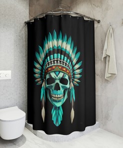 Turquoise and Skull Print Shower Curtain for a Unique and Colorful Bathroom